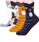 Cute Kitten Animal Print | Womens Teen Girls | Crew Socks | 4 Pairs | (Smiling Cats)