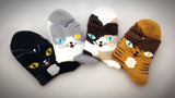 Cute Kitten Animal Print | Womens Teen Girls | Crew Socks | 4 Pairs | (Smiling Cats)