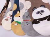Cute Animal Print | Womens Teen Girls | Crew Socks | 5 Pairs | (Circle Animals)