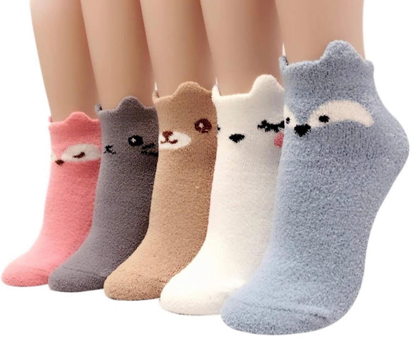 Cat Socks 5 Pairs Cute Funny Animal Cotton Socks for Girls Women