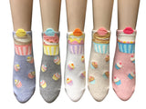 Cute Sweet Cupcakes | Womens Teen Girls | Ankle Socks | 5 Pairs | (Sweet Cupcakes)