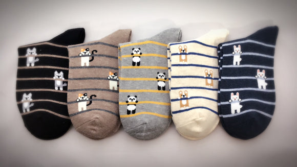 Hang in There, 5 Pairs Cute Animal Print Women Crew Socks