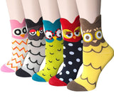 Owls, 5 Pairs Cute Owl Print Women Crew Socks