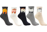 Cute Panda Monkey Animal Print | Womens Teen Girls | Crew Socks | 5 Pairs | (So Stuck)