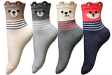 Cute Animal Print | Womens Teen Girls | Crew Socks | 4 Pairs | (Stripe buddies)