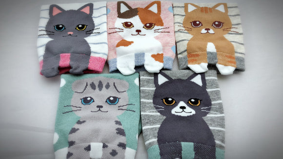 Meow, 5 Pairs Cute Cat Print Women Ankle Socks