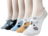 Mighty Mice, 5 Pairs Cute Animal Print Nonslip No Show Women Socks