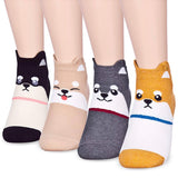 Cute Dog Pups Animal Print | Womens Teen Girls | Ankle Socks | 4 Pairs | (Cute Dogs)