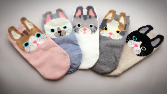 Kittens, 5 Pairs Cute Cat Print Women Ankle Socks